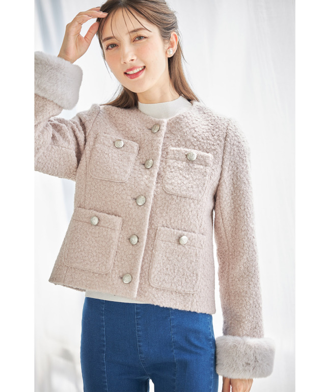 取り外し可能な袖口ファー付きブークレジャコット 