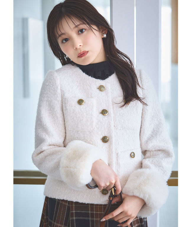 取り外し可能な袖口ファー付きブークレジャコット