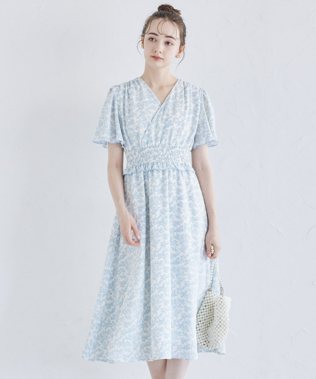 カシュクールワンピース axes femme / ボタニカル柄カシュクールワンピース M アワピンク