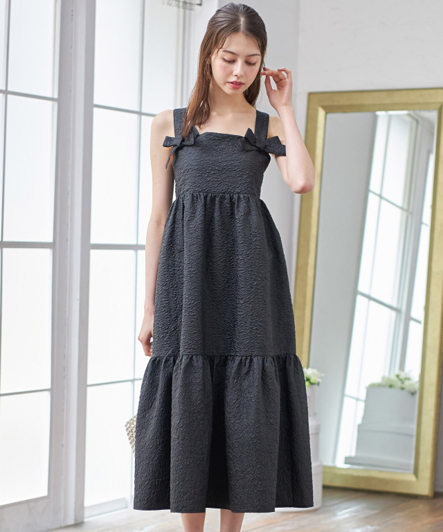 Rさん専用　ティアードワンピース、トップスパンツ、3点セット りぼん付きふくれジャガードティアードワンピース