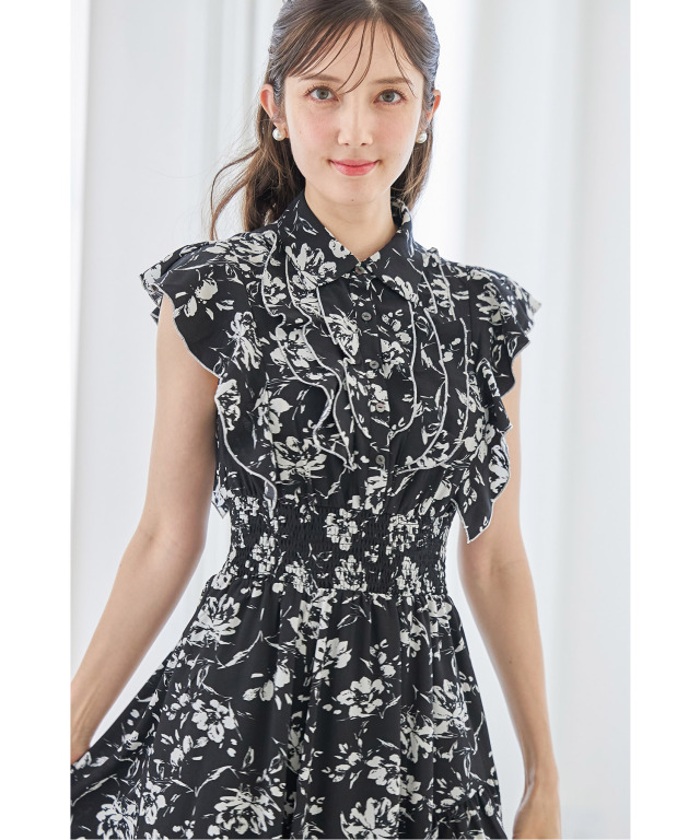 ポンポネット新品新作タグ付きフリル袖Aラインシャツワンピース150 呈し 