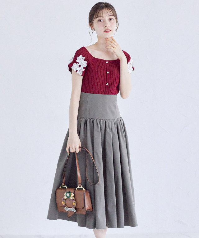 バックレースアップハイウエストボリュームスカート