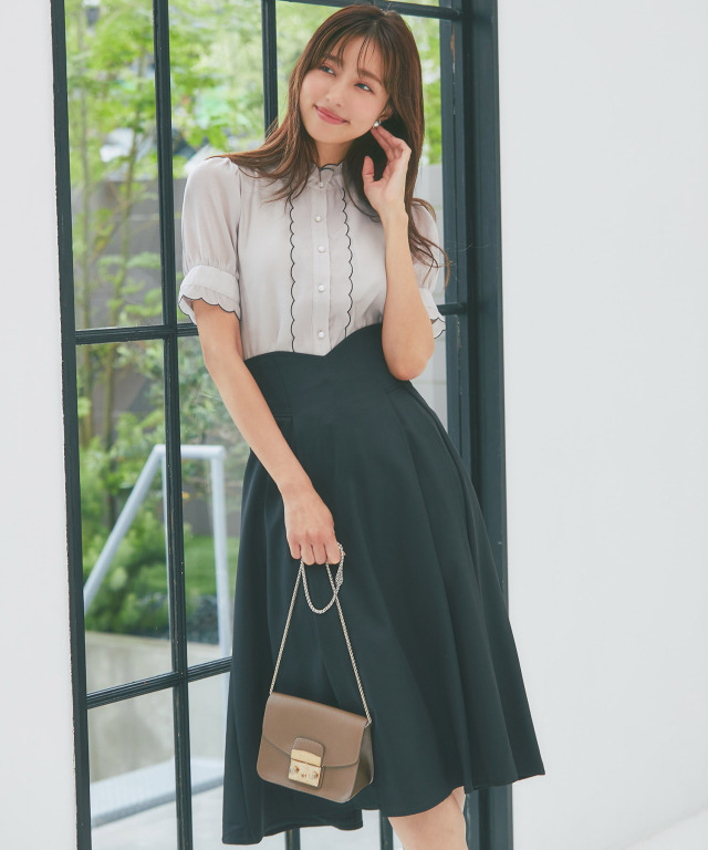 NOBLE しんど エステルスラブステッチパフブラウス&パンツ  