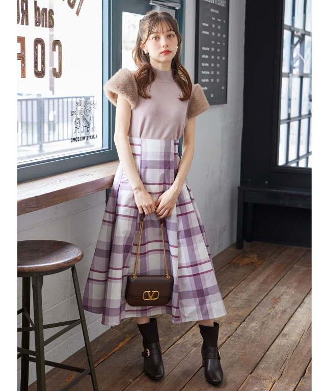 ファースリーブ切り替えニットプルオーバー　ブラック トッコクローゼット tocco closet ファースリーブ切り替えニット