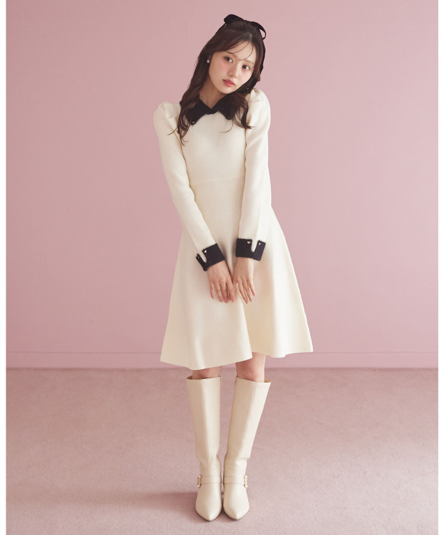 リップ柄ワンピーススーツ リップサービス LIP SERVICE フロントZIPバイカラーニット