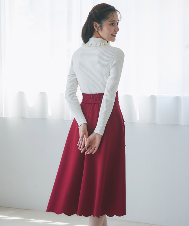 新品未使用　ワインレッド フレアスカートドレス 襟付きケミカルライクレースフレアドレス CF029WR ｜パーティードレス