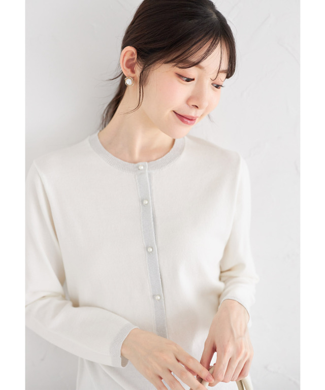 tocco - 新品✨トッコクローゼット  配色ライン入りパール釦ツイードニットカーディガン パール釦ラメ配色ラインニットカーディガン