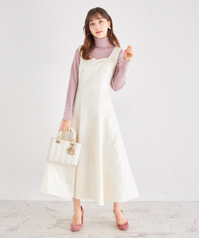 ポケット付きフラワー×パピヨンジャガードジャンパースカート 