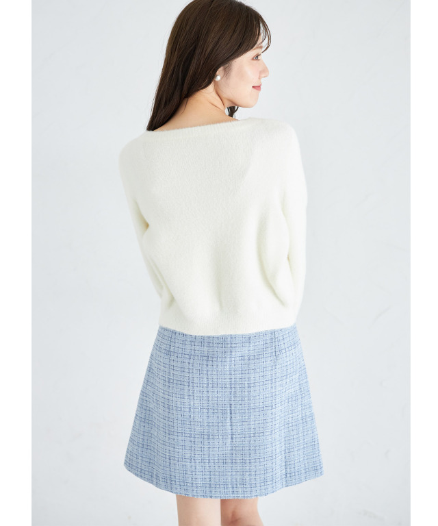 レディース服　画像確認用 パールビジュー装飾ツイードミニスカパン