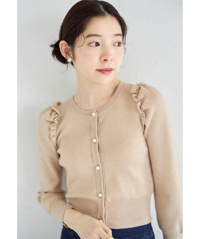 ルネ ♡ 高島屋限定 ピークスフリルスリーブ ジップアップカーディガン ダブルジップフリルニットカーディガン[品番：UBRW0012830