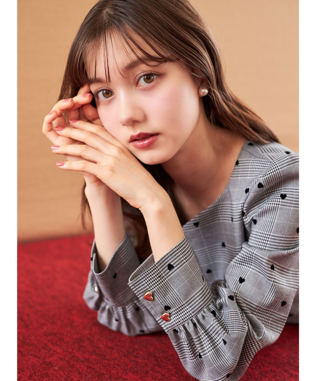 ハート釦バックレースアップハートフロッキー×チェックワンピース 