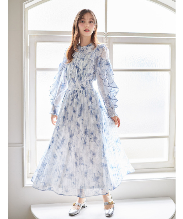 スリーフロワーレースワンピース新品｜長袖・七分袖