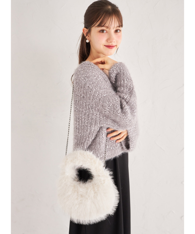 ショルダー付き2WAYふわふわファーバッグ