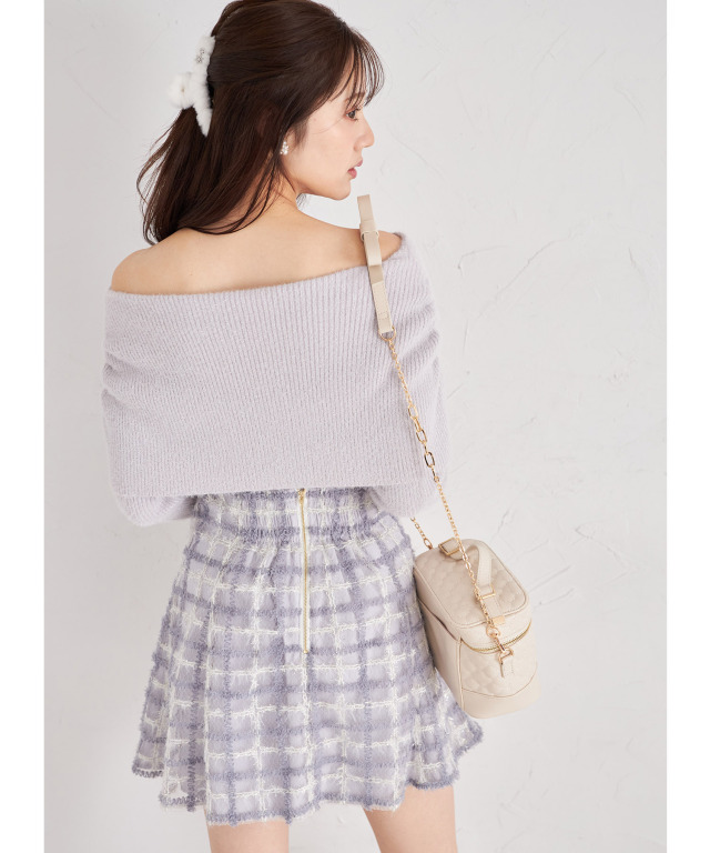 ラメ入りチェックモール刺繍ミニスカート