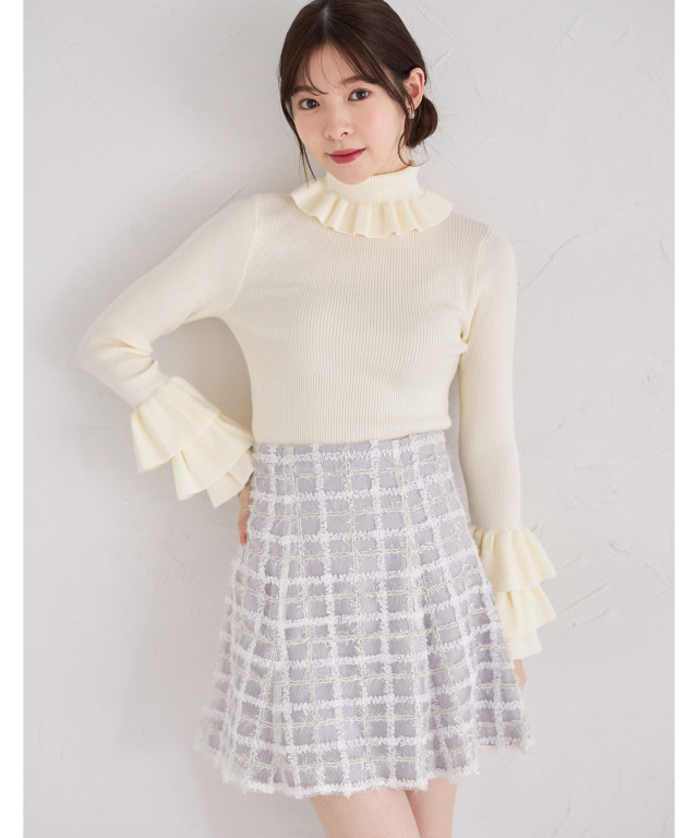 ラメ入りチェックモール刺繍ミニスカート