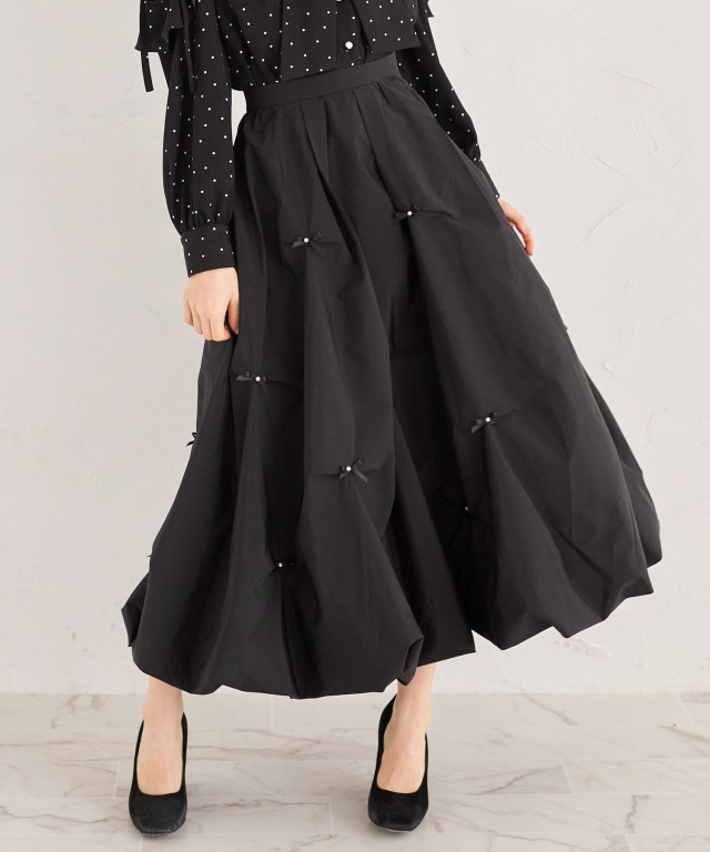 パール＆リボン付きバルーンフレアスカート 