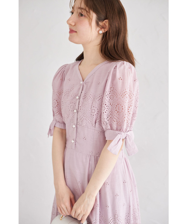 春物　ピンク レース　リボン　ワンピース　マキシ丈　バレエコア　古着　一点もの Sawa a la mode レディース ワンピース 黒 ブラック ピンク 半袖