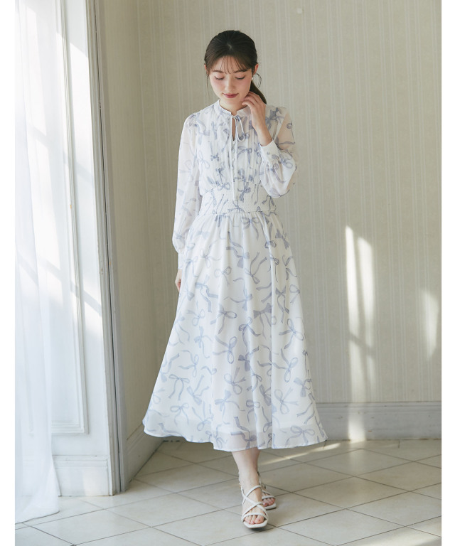 トッコクローゼット　ホワイト リボン付き ワンピース M セール】トッコクローゼット tocco closet 肩フリル付きボウタイ