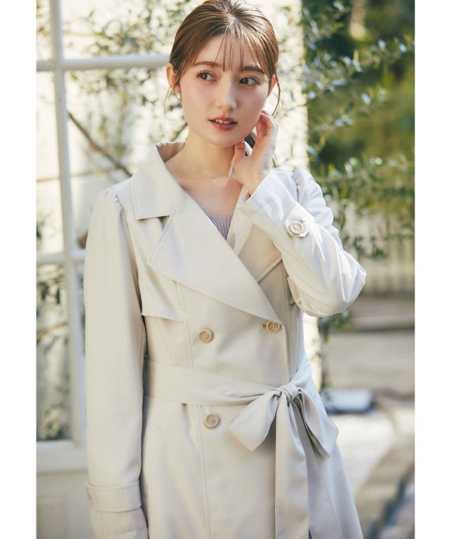 ウエストりぼん付き後ろチュール切り替えトレンチコート