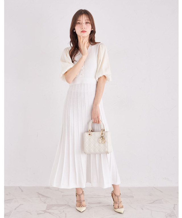 シャイニーシフォンバルーンスリーブ切り替えパール付き