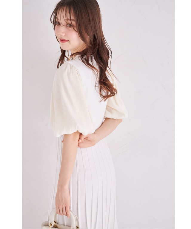 シャイニーシフォンバルーンスリーブ切り替えパール付き
