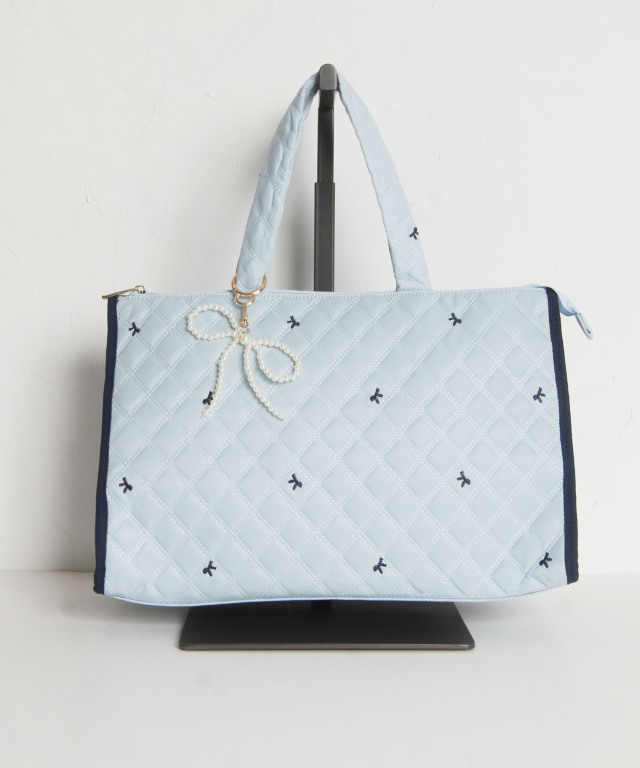 2WAYショルダー＆パールリボンチャーム付きリボン刺繍キルティング