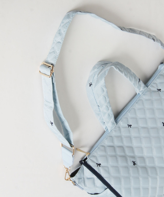 2WAYショルダー＆パールリボンチャーム付きリボン刺繍キルティング