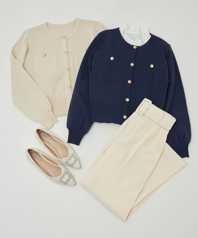 スクエアクリアビジュー付きバレエシューズ