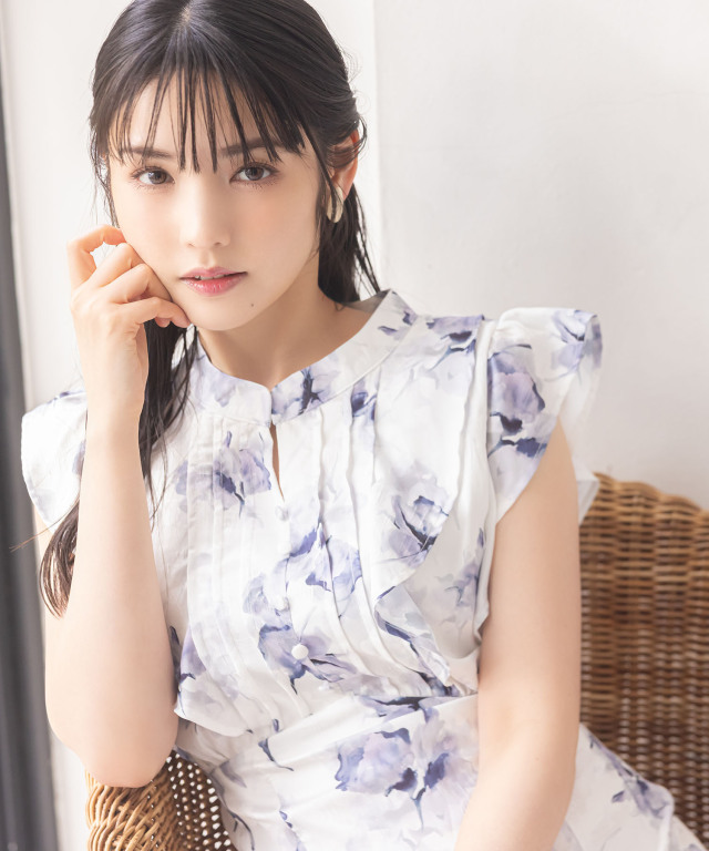 エアリージャガード×水彩フラワープリントラッフルフリル