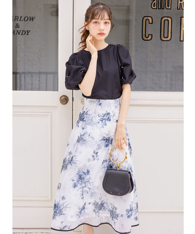 トッコクローゼット tocco closet 袖パール付きスモッキングブラウス 袖パール付きスモッキングブラウス