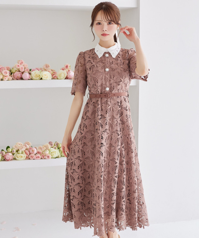 美品 エムズグレイシー リボンベルト 桜ビジュー付ワンピース
