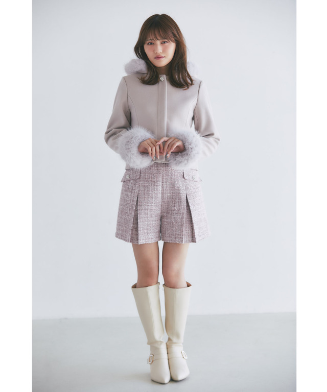 ゆっこページ ベルトデザインバックルビジュー付きロングブーツ