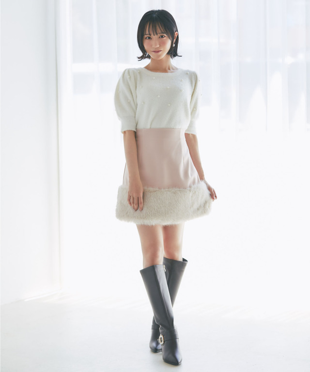 パール付きオーロララメ入りシャギーニットプルオーバー