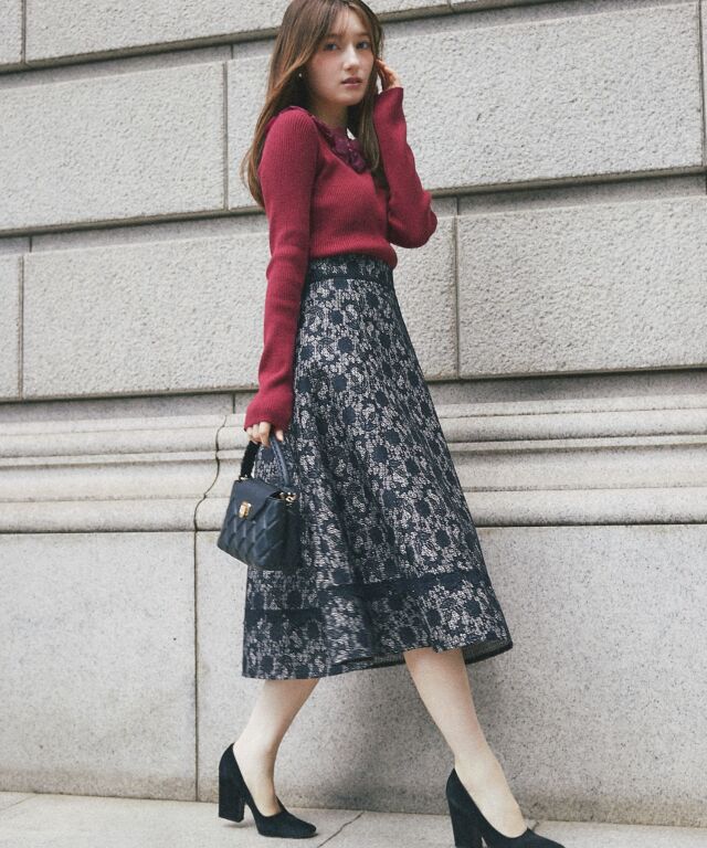 レースボンディングツイードフレアスカート