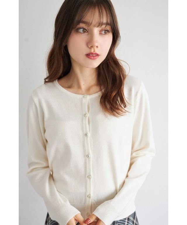 しっとり保湿シアバター加工＆ハンドウォッシュ♪ビジュー釦ニット