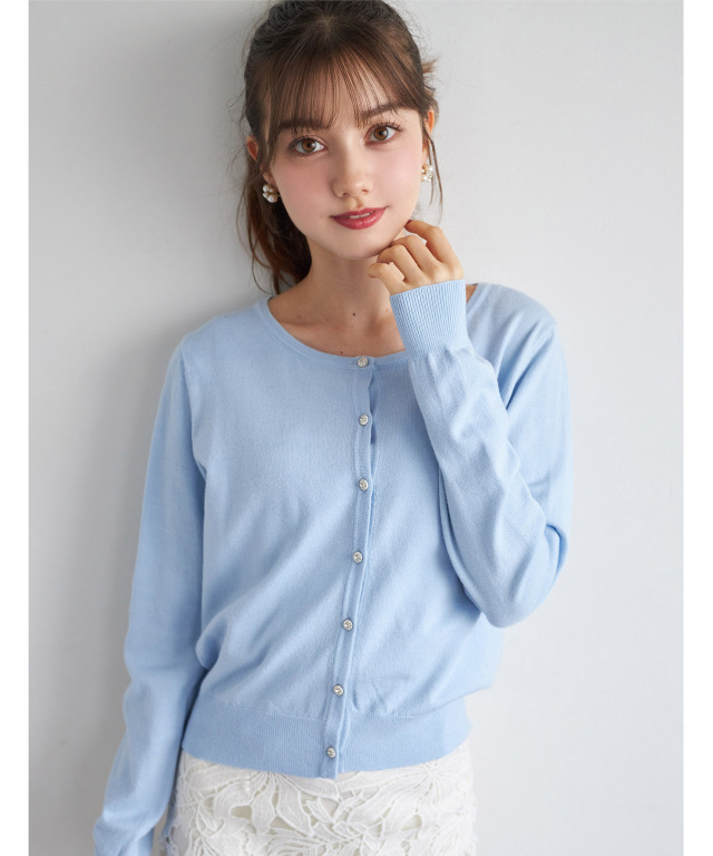 しっとり保湿シアバター加工＆ハンドウォッシュ♪ビジュー釦ニット