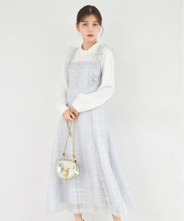 tocco closet フリル付きバックレースアップシアーチェックワンピース フリル付きバックレースアップシアーチェックワンピース