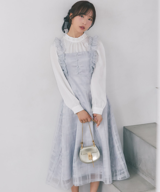 tocco closet フリル付きバックレースアップシアーチェックワンピース tocco closet（トッコ クローゼット） ワンピース フリル付きバック