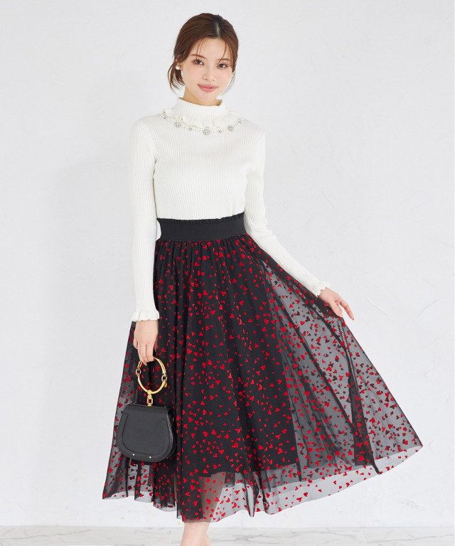 ハート＆ドットアソートフロッキーチュールフレアスカート