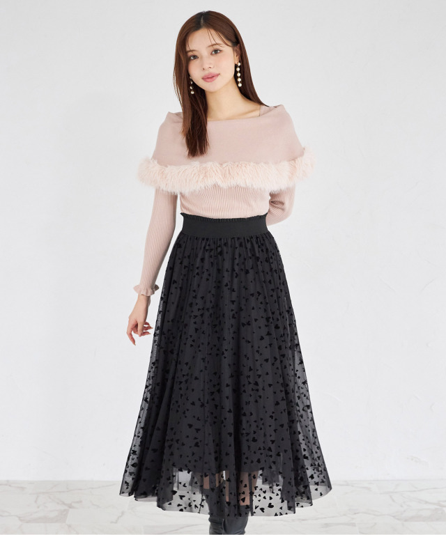 ハート＆ドットアソートフロッキーチュールフレアスカート