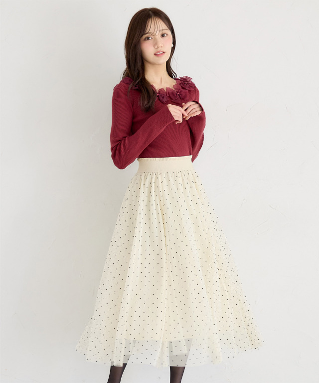 アンコキーヌ☆フロッキーチュールスカート フロッキードットチュールスカート