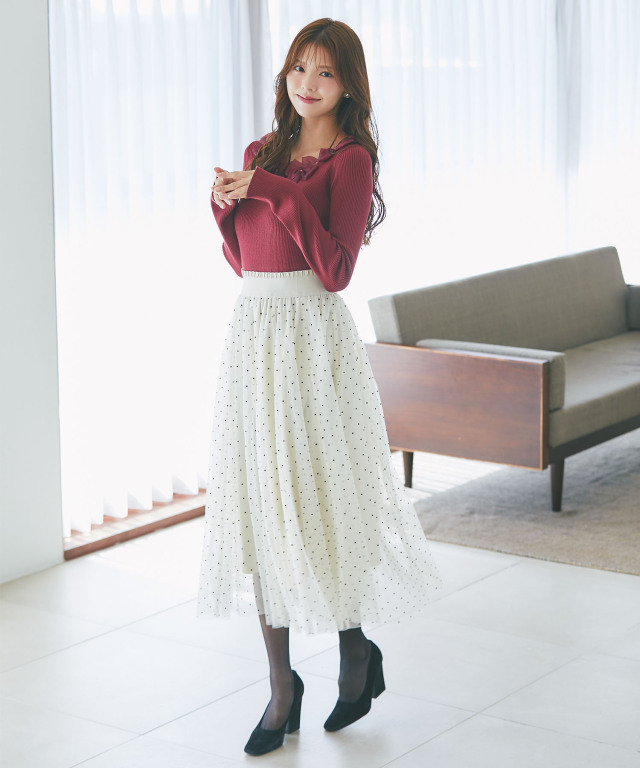 ハート＆ドットアソートフロッキーチュールフレアスカート