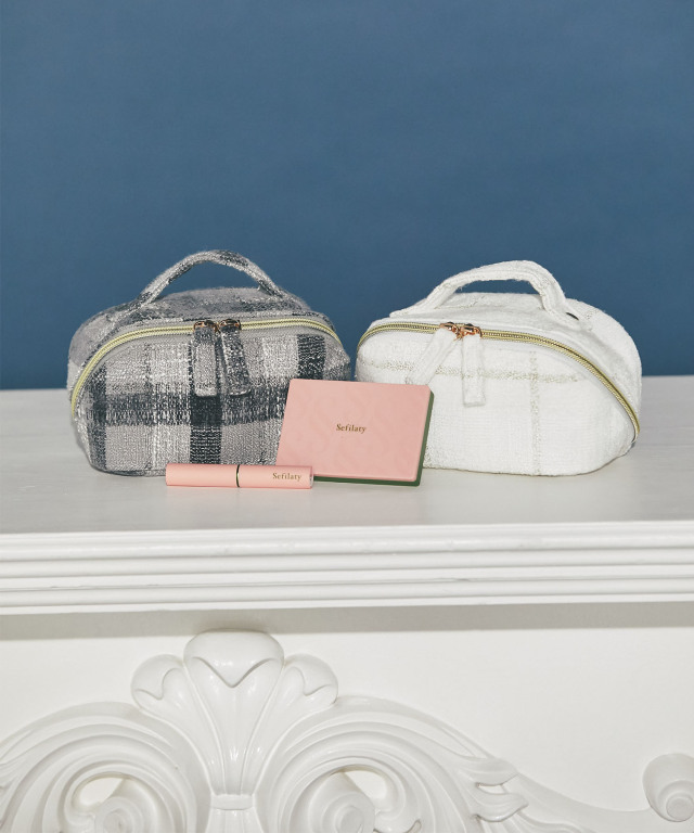 ツイード立体ポーチ