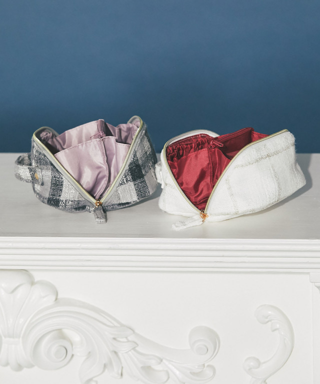 ツイード立体ポーチ