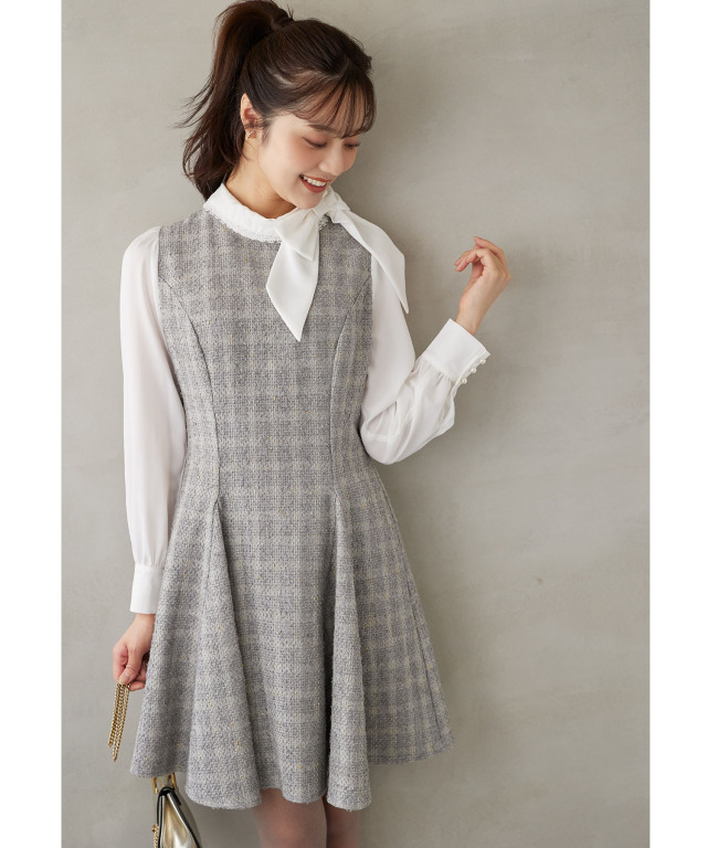 即完売★ツイードドッキングミニワンピース ツイードドッキングミニワンピース[品番：MKSW0061930]｜dazzlin