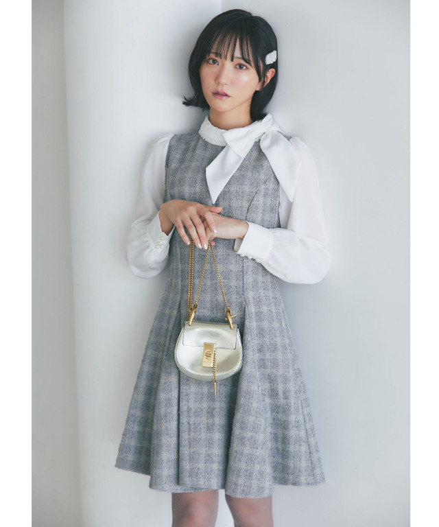 サイドリボン付きツイードドッキングミニワンピース