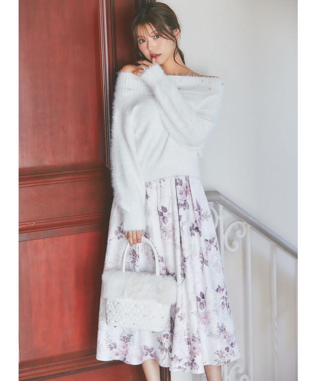 3WAYショルダー付きパールビジュー装飾ファー×ハート