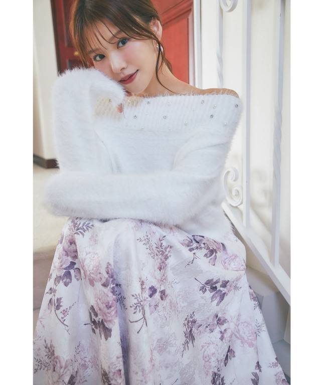 ロイヤルガーデンプリントジャガードタックフレアスカート