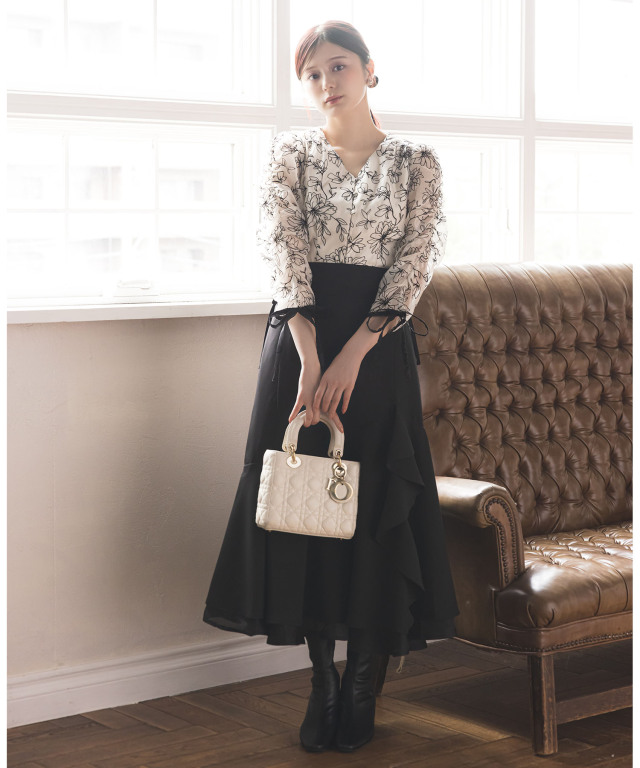 INDIVI ジャケット & LAUTREAMONTスカート サイドレースアップアシメラッフルフリルスカート