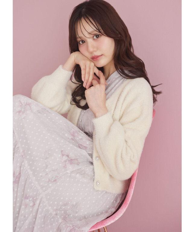 ベルト付きオパールドット×フラワープリントティアードワンピース